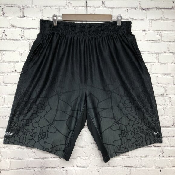 Nike Lebron James Black Dri Fit Long Basketball Pockets Crown Logo Shorts Sz XXL - Picture 1 of 12